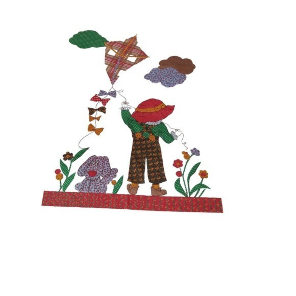 Vintage Flat Bed Sheet 63x95 child dog flying kite‎